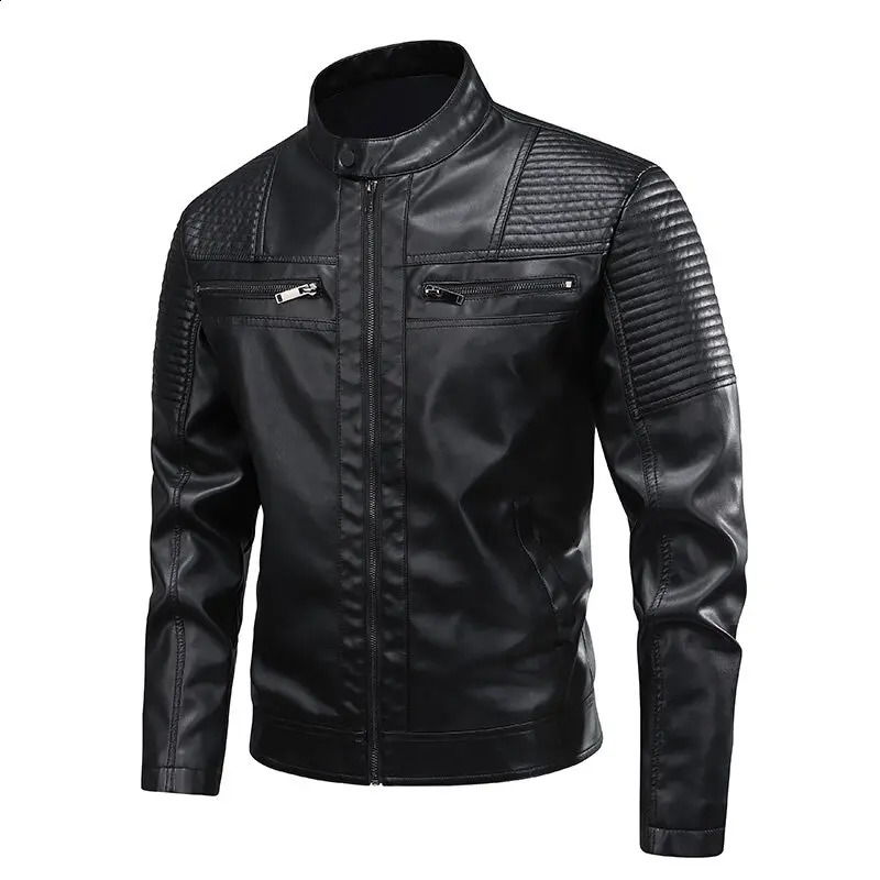 2026 Spring Men's Motorcycles Leather Jacket Vintage Fashion Faux Leather Outwear Coat Male Stand Collar Moto Biker Jackets 260917