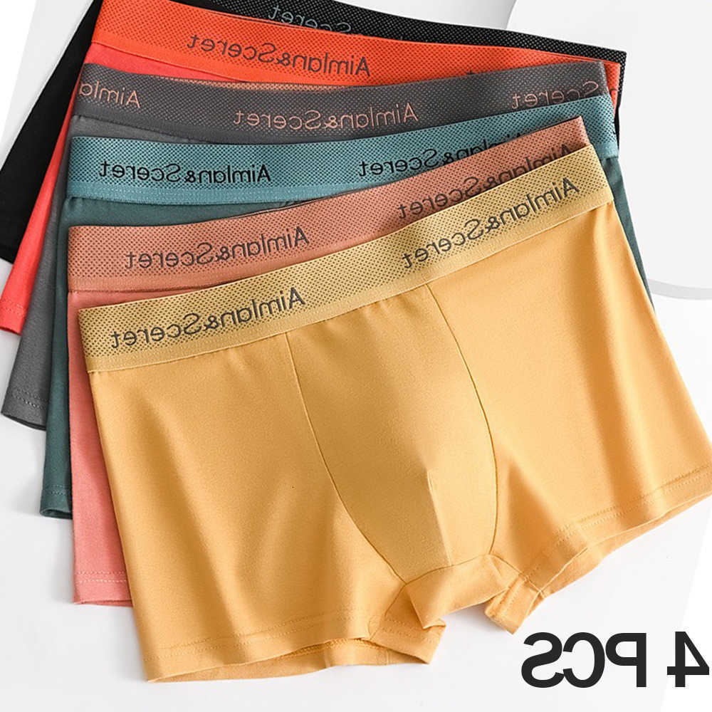 Sporty Underpants 4Pcs Men Underwear Boxers Plus Size Youth Boxer Shorts Comfortable Breathable Flat Pants Men's Square Panties Briefs Gift D26