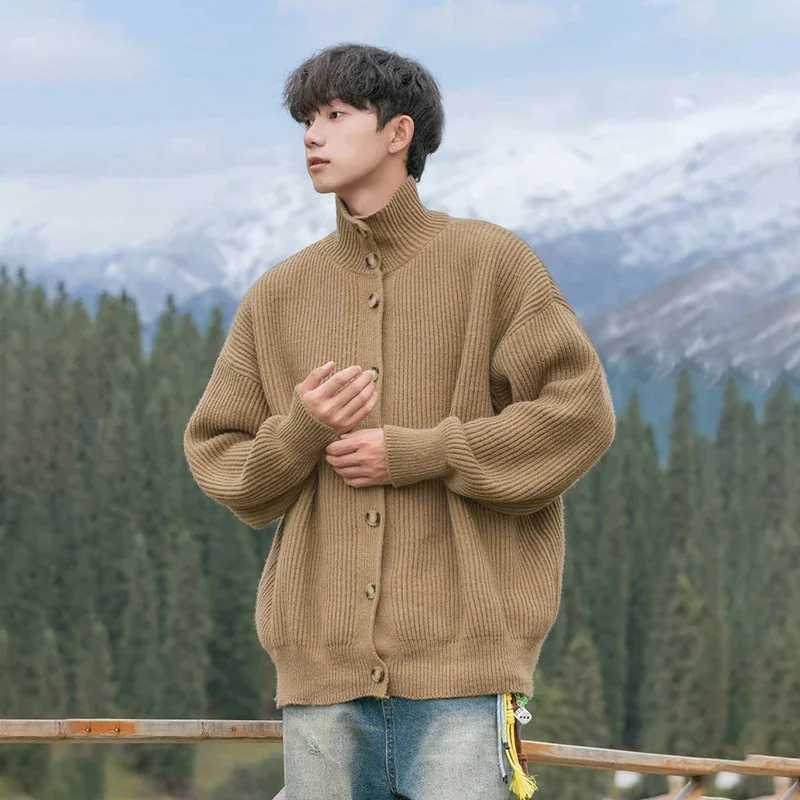 TFETTERS Brand High Collar Sweaters for Mens 2026 New Autumn Winter Baggy Korean Fashion Knit Cardigan Man Clothing Couples S26091831GN
