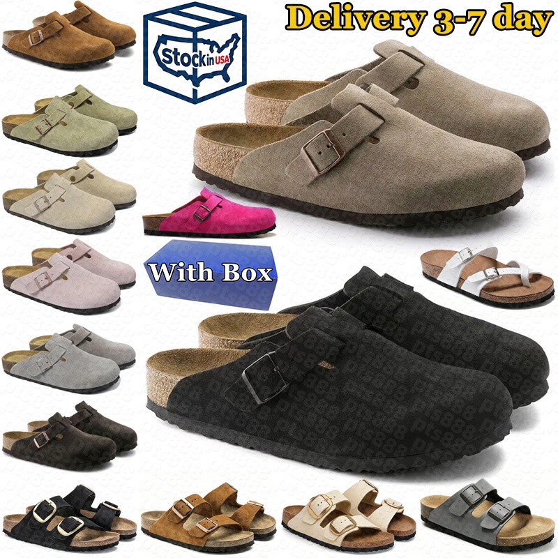 With box designer slippers slides men women clogs suede leather sandals Taupe Black Sand Mocha mens stylish outdoor comfortable shoes sliders 35-46