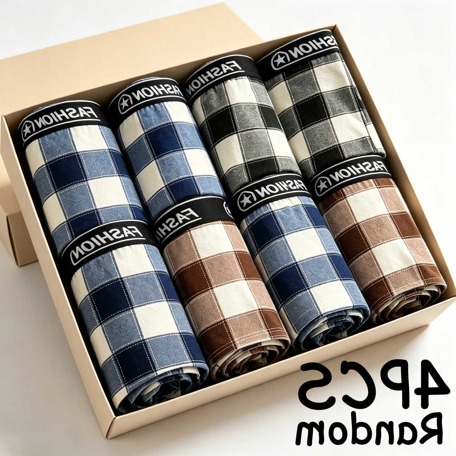 New Underpants 4pcs Men's Underwear Style Men Boxer Shorts Fashion Men Panites Plus Size Underwear Summer Sexy Breathable Plaid Underpants D260