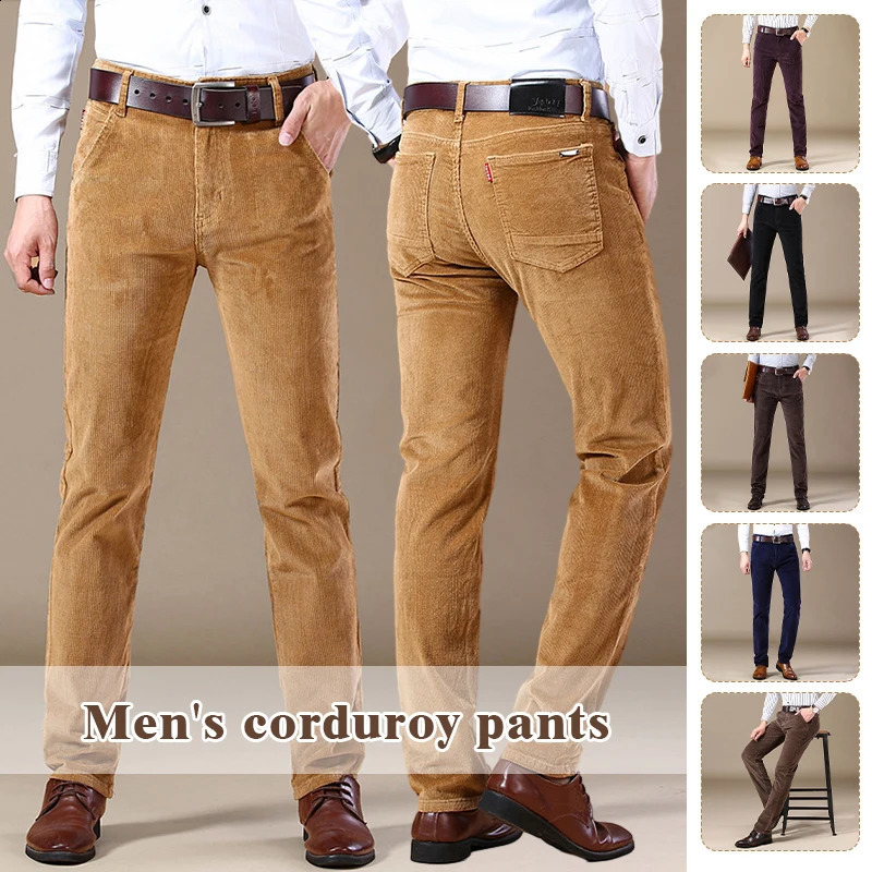 Men Corduroy Trousers Autumn Winter Male Business Casual Straight Pants Fashion Solid Colors Slim Long Jeans Pants 28-40size 260917