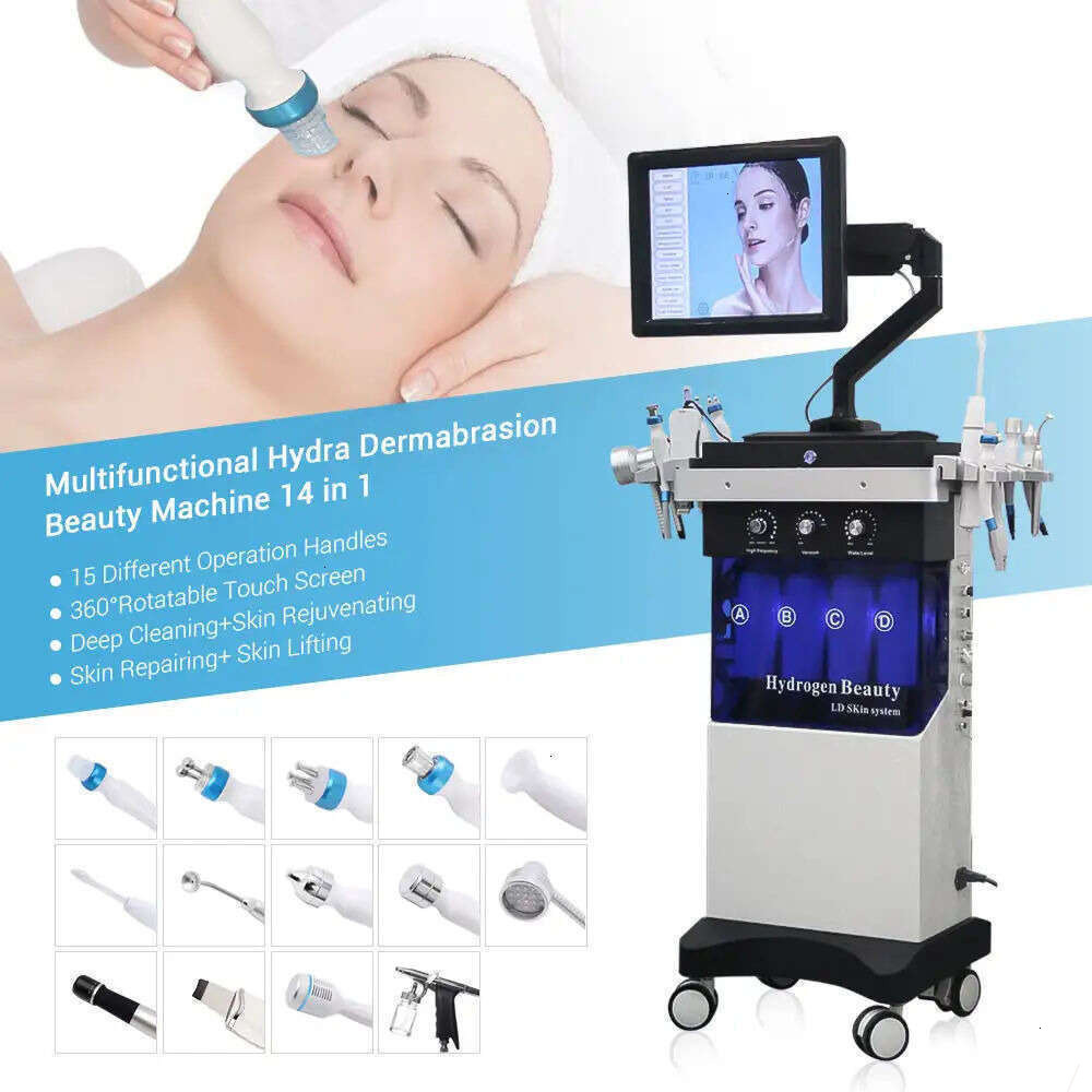 Multifunctional 14 In 1 Korean Skin Care Microdermabrasion Aqua Peel Face Lifting Hydrating Cleansing Acne Blackhead Removal Bubble Facial Care Mach