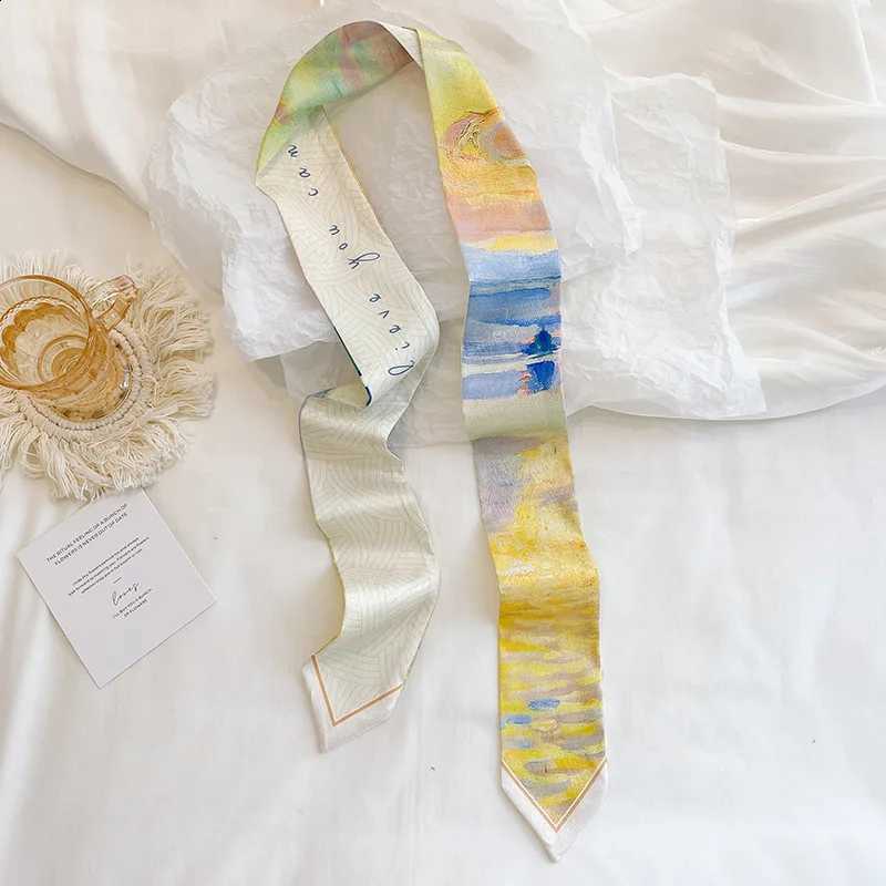 Oil TwillyDecorative Silk Bag Str Painting Style Small Ribbon Long Scarf Belt Fashion band Spring and Summer Thin Streamer N260912