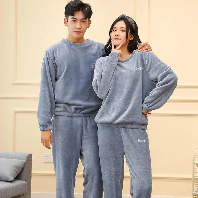 Autumn Winter Pajamas Men's Suits Thickened Men's Coral Fleece Suits Warm Fleece Couples Home Clothes Women Pijamas 260917