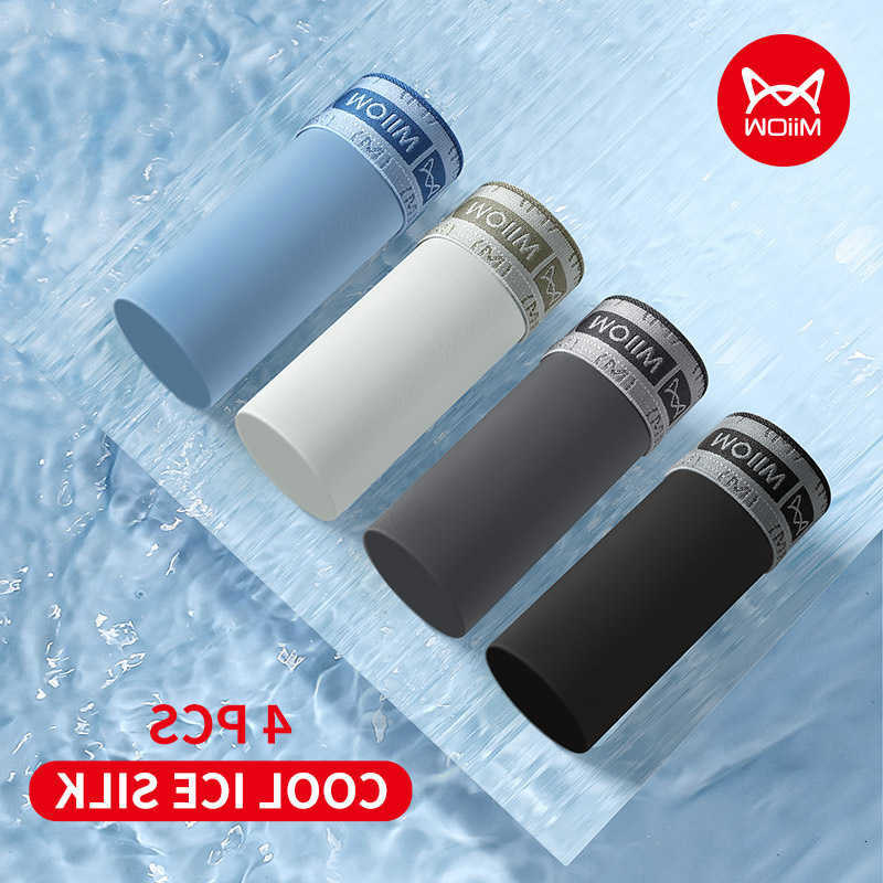 Ice Underpants MiiOW Silk 4Pcs Men Underwear Boxer 10A Antibacterial Crotch Men's Panties Seamless Breathable Man Underpants Mens Trunks D26091