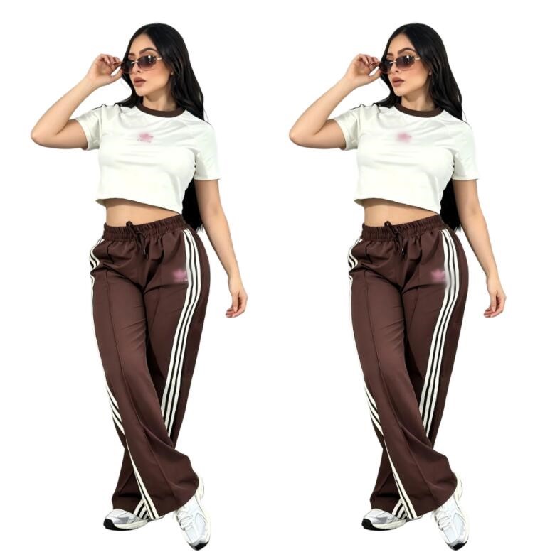 Women's Designer Tracksuit luxury Sports brand casual round neck short top, high waist wide leg long pants two-piece set