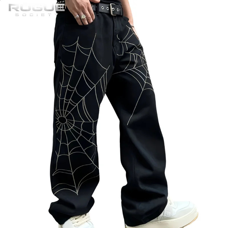 Streetwear Summer Spider Web Print Jeans Men Harajuku Baggy Y2K Denim Pants Loose Casual Hip Hop Gothic Straight Trousers Unisex 260918