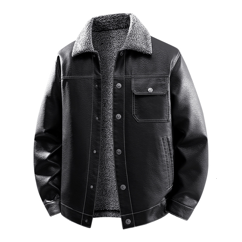 Plus Size M-8XL Casual PU Leather Jackets for Men Thicken Warm Male Clothes Fashion Turn-down Collar Cotton Style 260917
