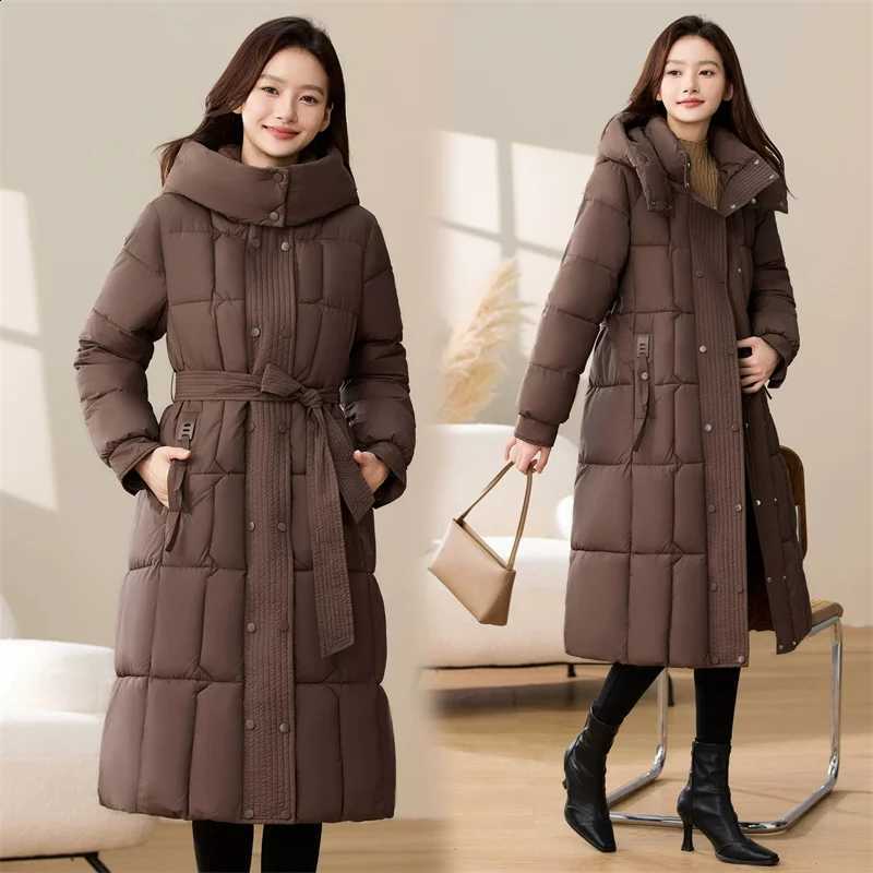2025 New Korean Down Cotton Coat Women Long Winter Puffer Parkas Thicke Warm Hooded Cotton-Padded Jacket High-Quality Overcoat H260917