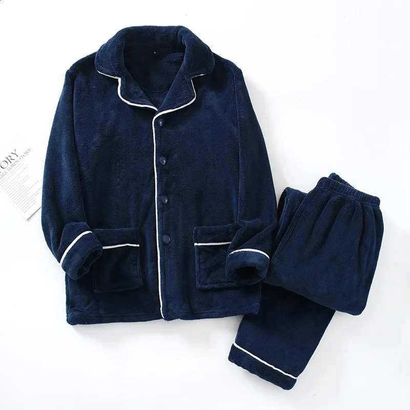 Autumn And Winter Men's Pajamas Long-sleeved Trousers Thickened Warm Suit Home Service Flannel Plus Size Two-piece Suit 260917