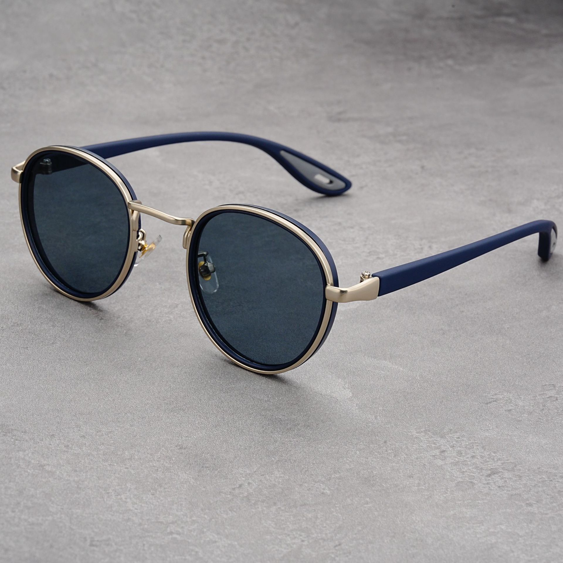 New Retro Casual Gold-Edged Round Internet Celebrity Personality Hip-Hop Street Style Sunglasses For Men Miminail