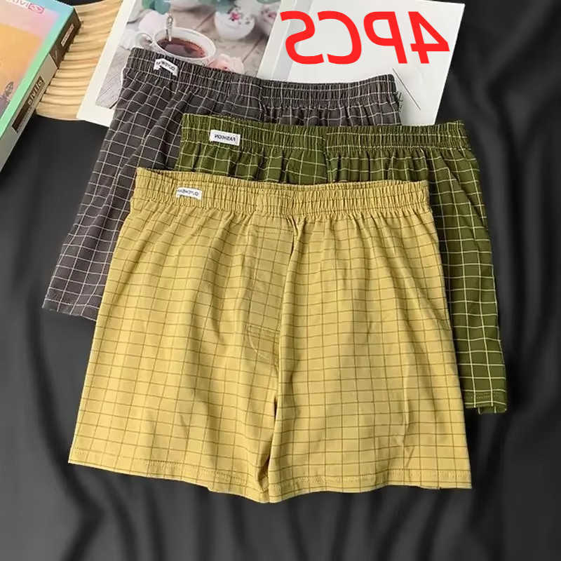 Boxers Underpants 4Pcs Mens Underwear Shorts Casual Cotton Sleep Underpants Homewear Men Panties Striped Plaid Loose Comfortable Underwear D260918