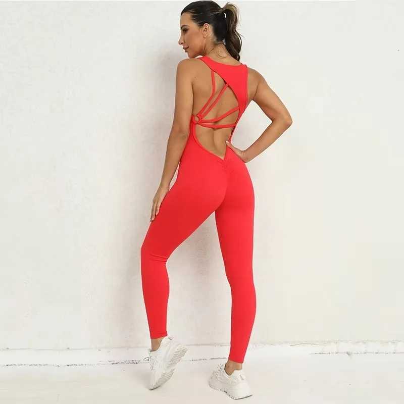 Seamless Yoga Jumpsuits Sports Fitness Set One-Piece Open Back Sleeveless Running Quick Dry Gym Romper Workout Clothes for Women Q260917