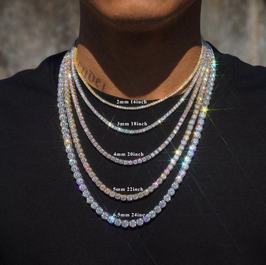 Hip Hop Iced Out Fine Jewelry 5MM Moissanite Diamond S925 Sterling Silver Moissanite Women Men Tennis Chain Necklace