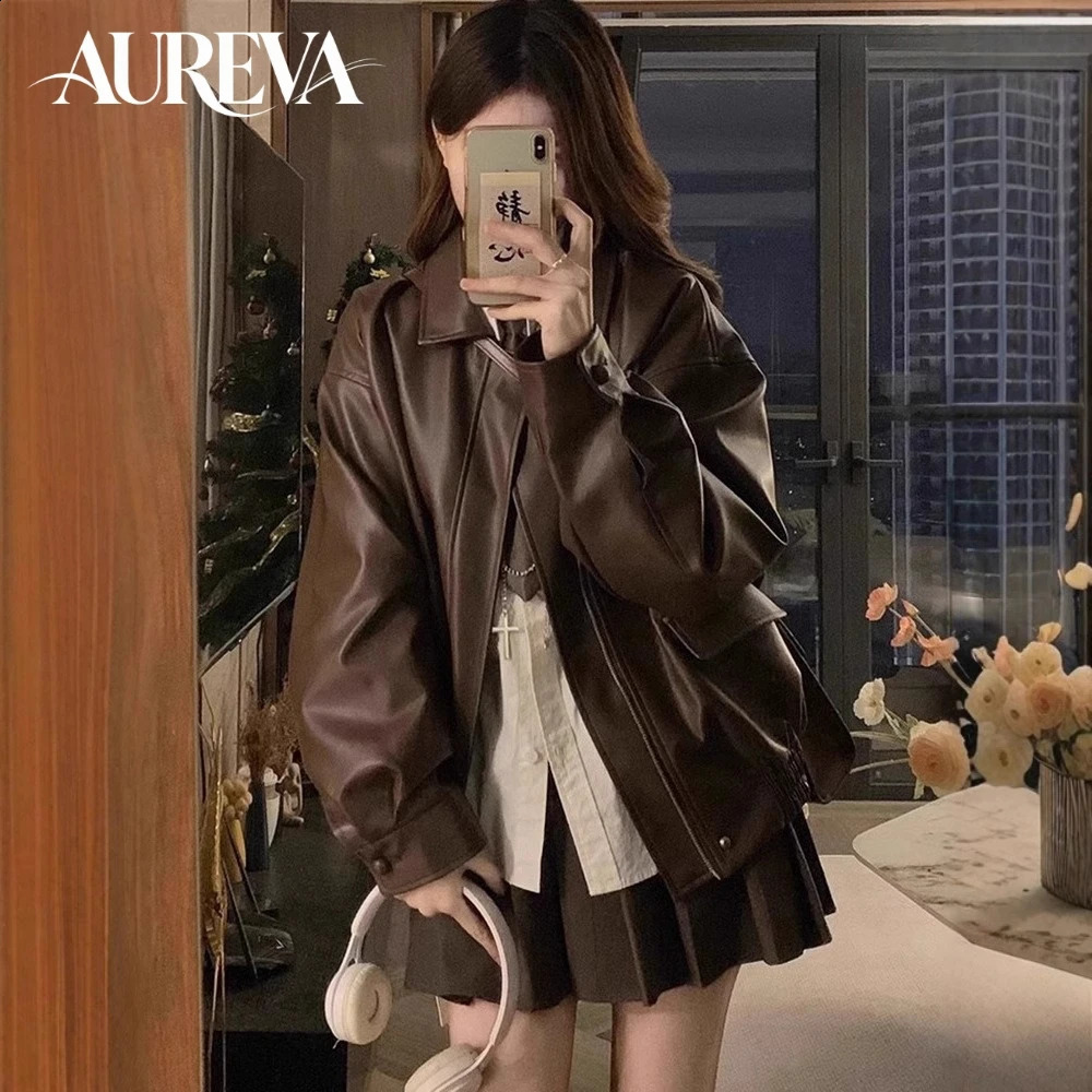 Y2K Cool Girl PU Faux Leather Motorcycle Jacket Women Spring Autumn Korean Loose Short Biker Outerwear Petite Friendly Coat 260917
