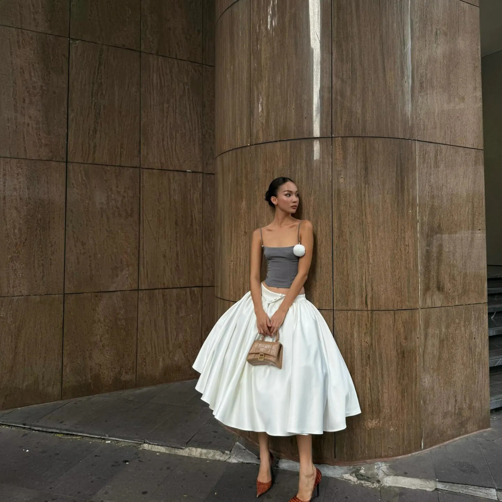 Elegant White A-Line Midi Skirt for Women High Waist Satin Full Flared Skirt Office Party Wedding Guest Dress 2026 Fashion 260917