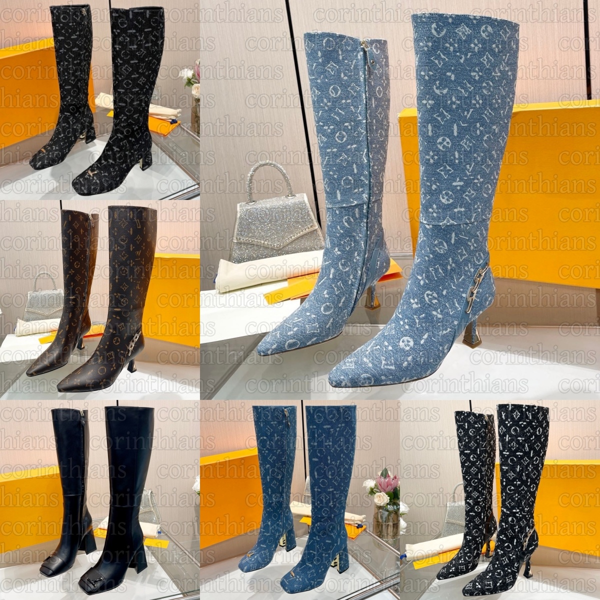 Designer Silhouette Sparkle Shake Boot Womens Boots Black Monogram Denim White Blue Brown