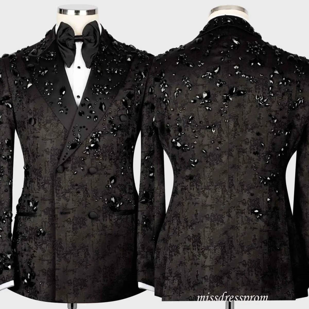 Gorgeous Men Suits Beaded Crystal 1 Piece Set Coat Peaked Lapel Tuxedos Double Breasted Business Formal Wedding Suit For Groom Customized