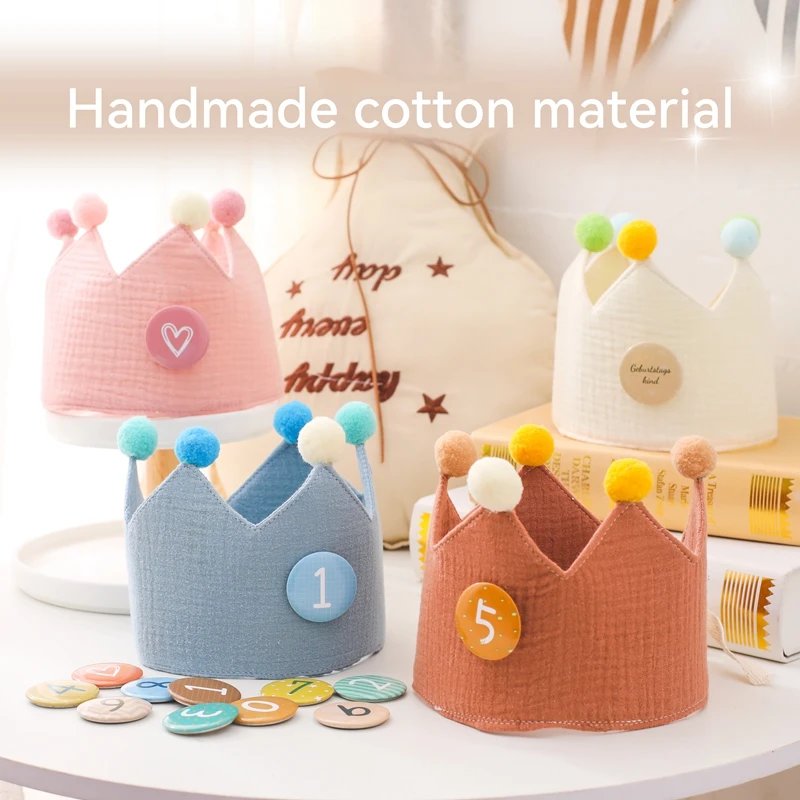 Baby Birthday Crown Hat Cotton Solid Color Headband for Party Photography