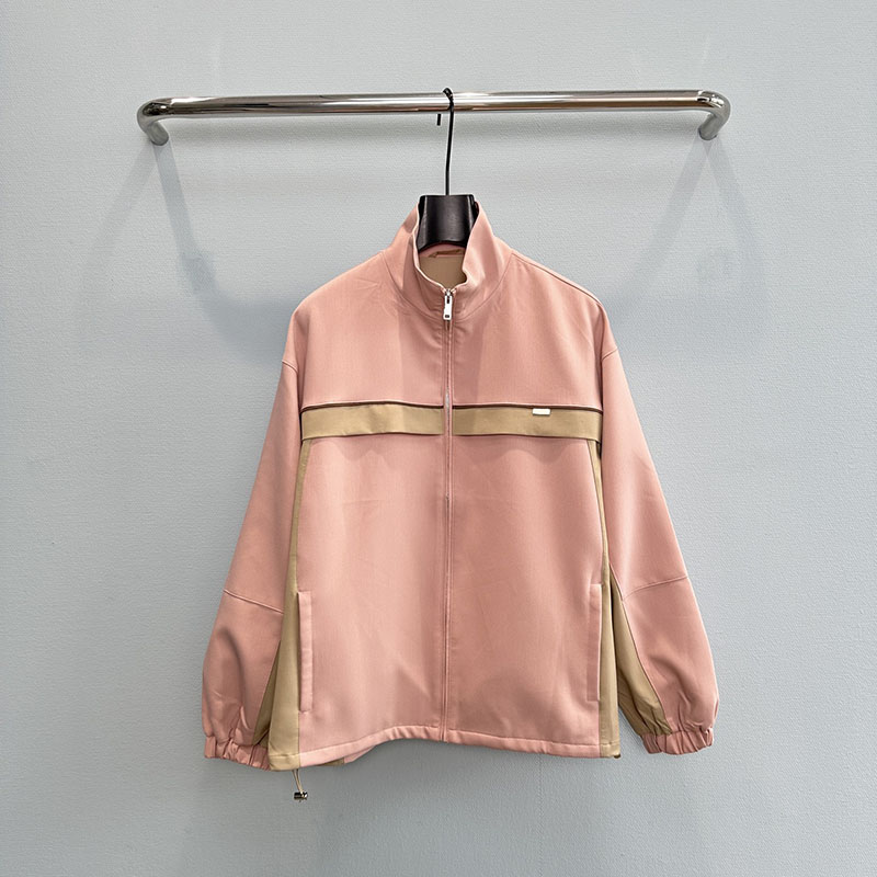 Designer Women Stand Neck Pink Jacket Zip Up Drawstring Hem Casual Windbreaker Winter Streetwear y2k Style Vintage Blouson Coat