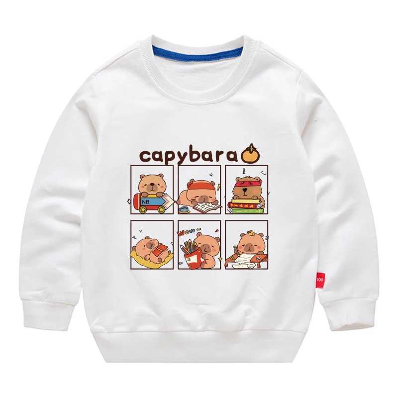 Capybara Sweatshirt 100% Cotton Cute Kids Sweatshirt Kapibara Crew Neck Top Spring Autumn Baby Base Clothing GiftsW260917