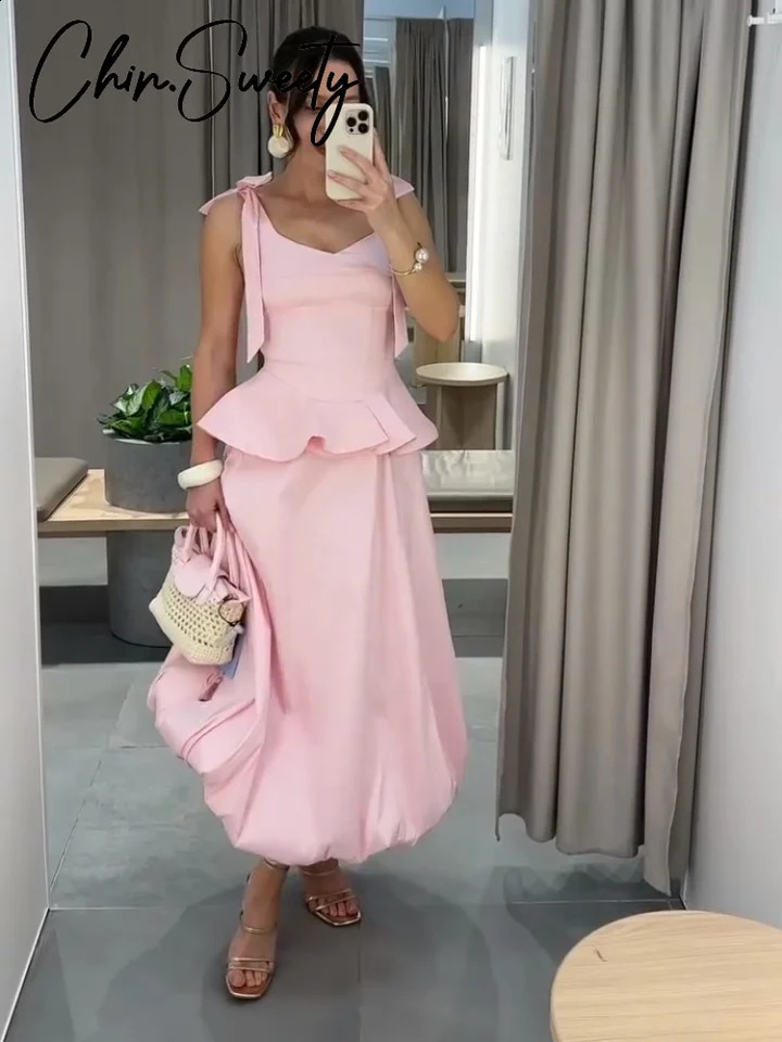Sexy Pink Vest Skirt Women Set Lace Up Zippers Slash Neck Ruffles Patchwork Top Pleated Skirts 2026 Summer Lady Suit 260917