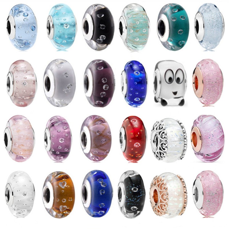 Gradient Glitter Pink Glass Bead White Copper Plated Rose Gold Inner Core Wave Shaped Transparent Powder Glass Glitter Large Hole DIY Bracelet Strin