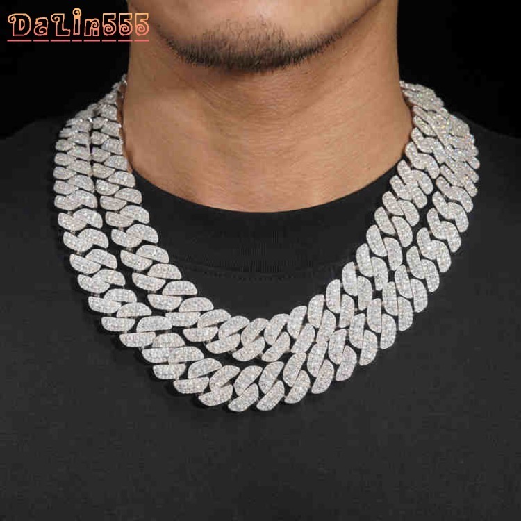 Export Quality Iced Out Moissanite Diamond Cuban Chain Necklace With High Shine Hip Hop Fashion Jewelry For Daily Wear For Sale