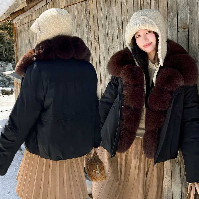 Women Short Faux Fur Collar Parka Zipper Snap Button Loose Oversized Casual Style Down Jackets Winter Padded Outerwear Trend H260917