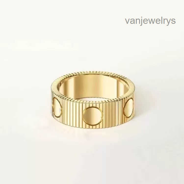 New Style Stripe Screw Designer Ring Wide Band Nail Circles 18K Gold Plated Stainless Steel Stackable Statement Gear Ring for Men Women Unisex Jewel