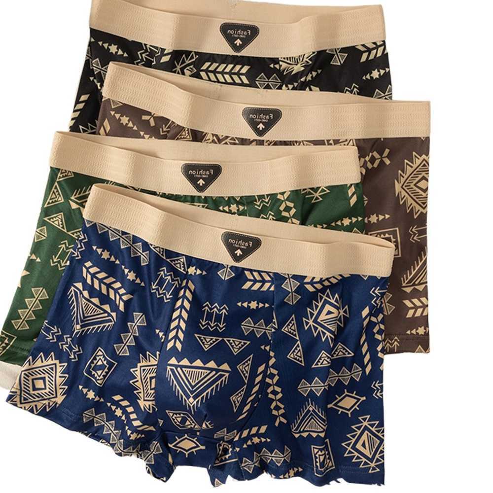 Shorts Underpants 4Pcs Men's Boxer Underwear Ice Silk Underpants Sexy Panties Printed short Breathable Elastic Lingerie Plus Size L-4XL D260918