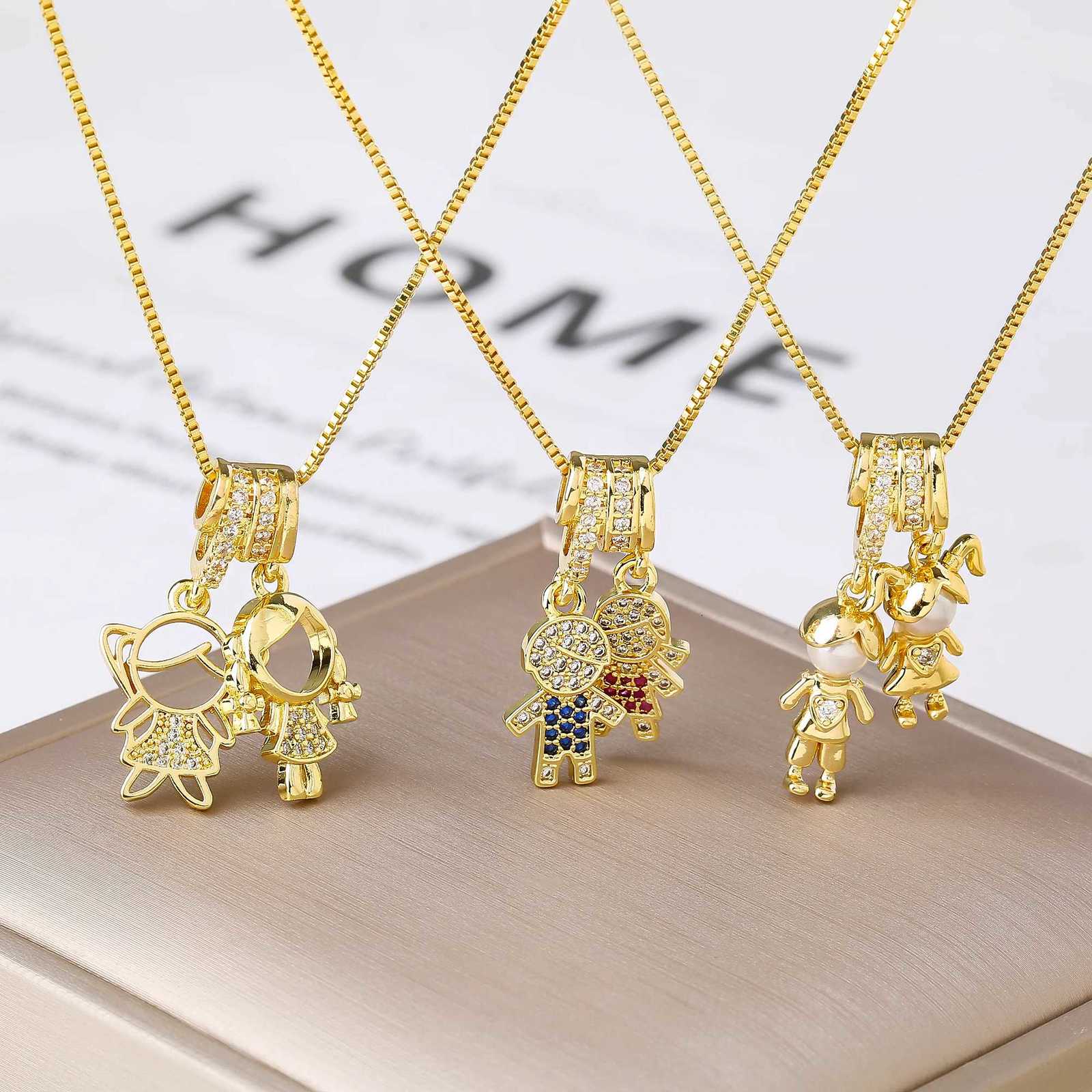 High Quality MultiStyle Boy Girl Kids Pendant Necklace Family Figure Dangle Neck Jewelry For Women Family Memory Gift Zirconia Q260916