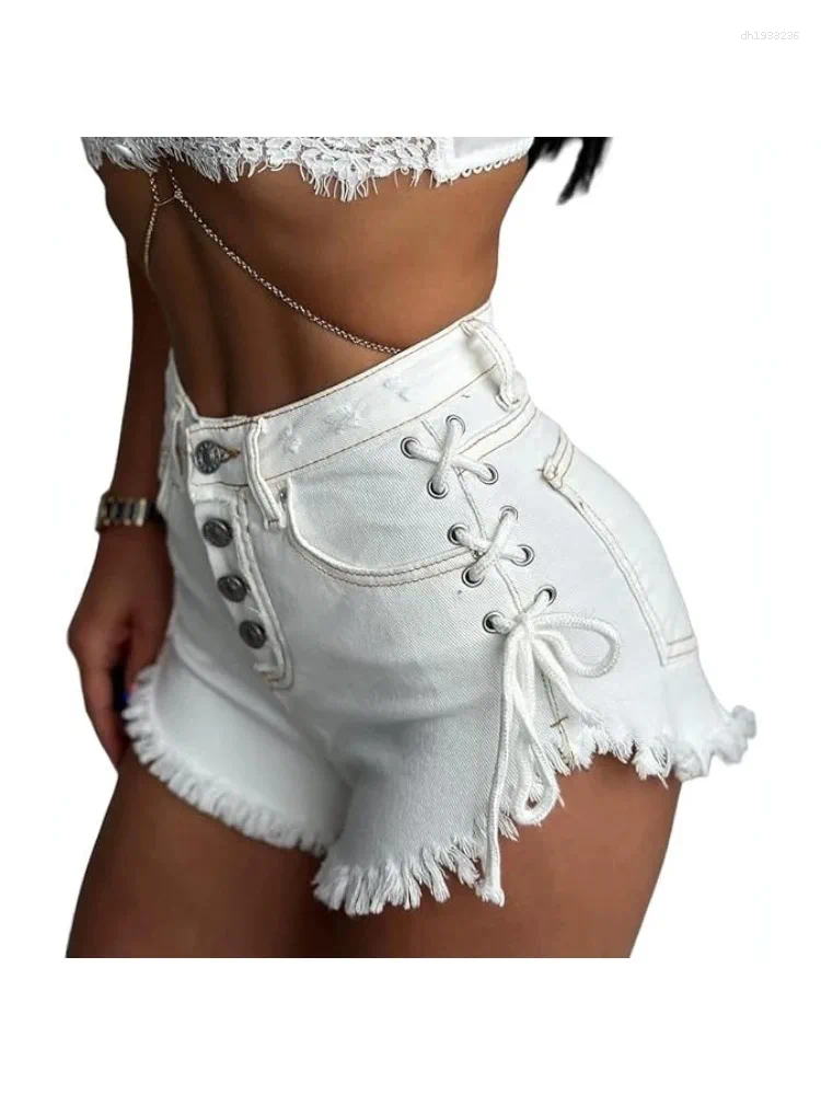 Women's Cross-strap Shorts White Sexy High-Waisted Slim-Fit Denim Summer High Street Wrapped Hip Short Jeans