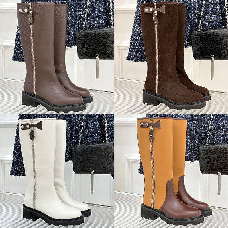 Beaubourg High Boot Women Designer Round Toe Soft Leather Knee High Boots With Rivet Decoration Raised Tooth Pattern Bottom Outdoor Commuting Fashio