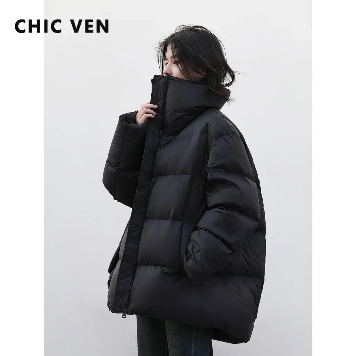 CHIC VEN Women Down Coats Long Sleeve Soft Solid Lightweight Bread Down Jacket Female Warm Coat Lapel Outerwear Winter 260917