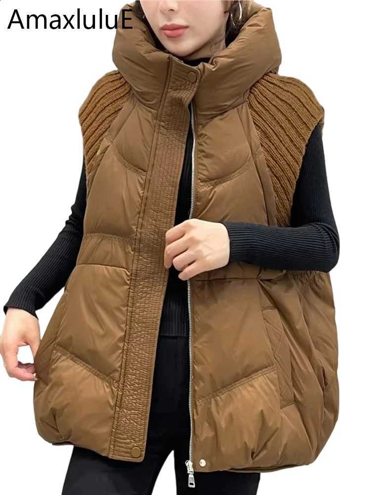 Amax luluE Fashion Womens Winter Knitted Design Duck Down Hooded Vest Ladies Leisure Loose Warm Sleeveless Coats Snow Waistcoats H260917
