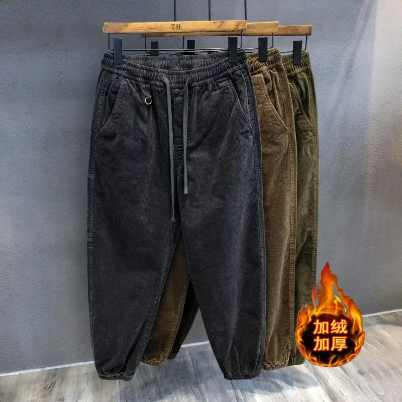 Men Clothing Retro Corduroy Loose Fleece Thick Warm Harem Pants Y2K Casual Streetwear Baggy Sweatpants Autumn Winter Pantalones 260917