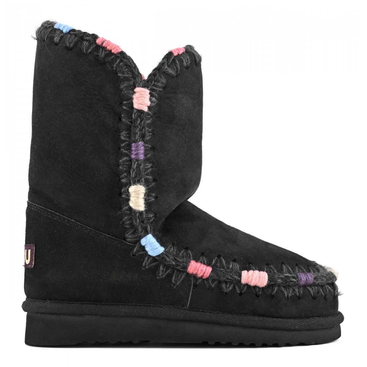 Eskimo 24 botas de nieve coloridas con borde de ganchillo para mujer, botines originales de piel de oveja hechos a mano con tejido de piel para muje