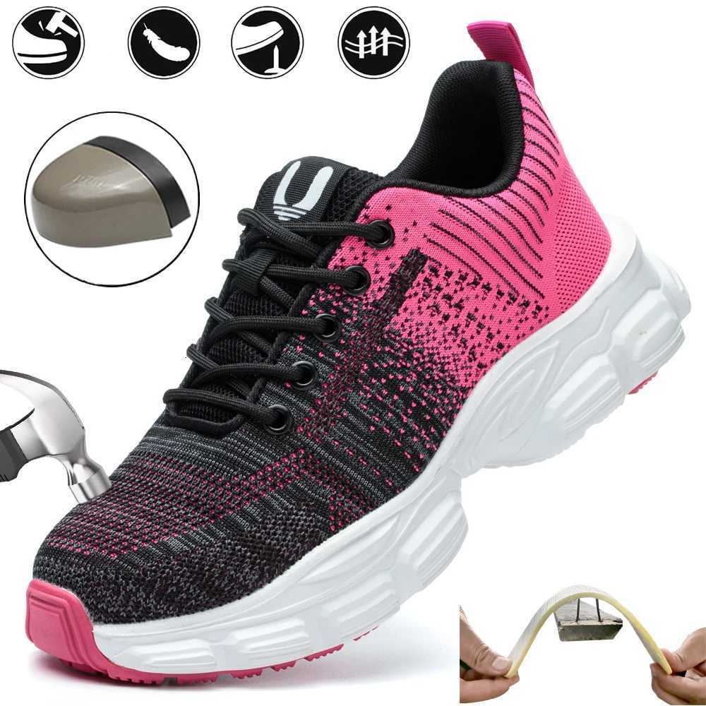 Women's Steel Head Safety Shoes Smash Proof Stab Penetration Air Lightweight Pure Black Simple Sneakers Women's Work Shoes Q260916