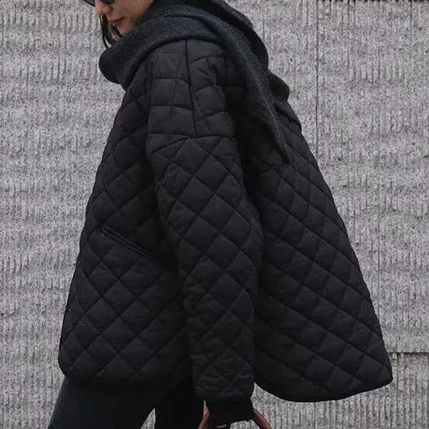 Spring and Autumn New Women's Down Cotton Jacket Round Neck Oversized Casual Cotton Jacket H260917