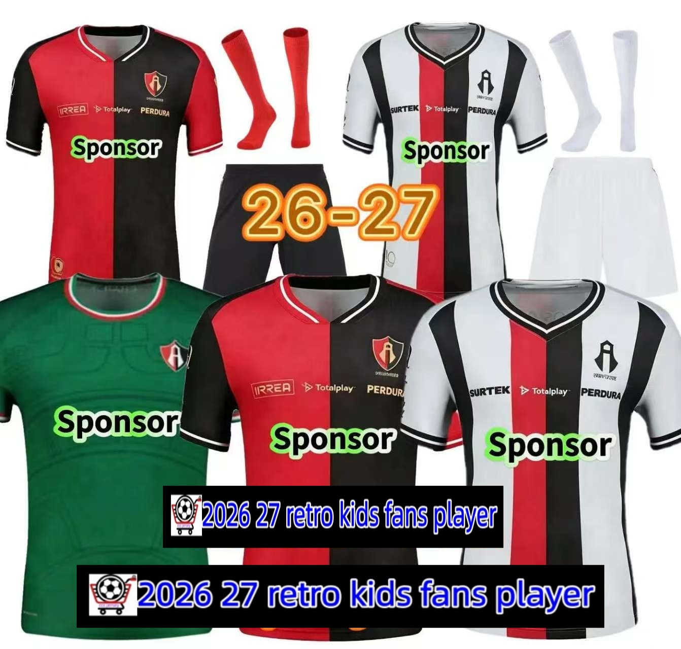 26 27 Atlas soccer jerseys FC 3 Stars Long sleeve Liga MX 2026 FURCH M.NERVO REYES J.TORRES J.QUINONES GARNICA home away third men kit kids footb