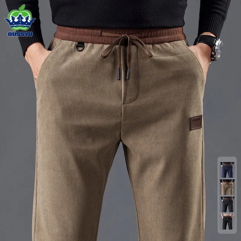 OUSSYU Autumn Winter Men's Corduroy Pants Classic Drawstring Elastic Waist Thick Outdoors Work Trousers Male Plus Size 5XL 260917