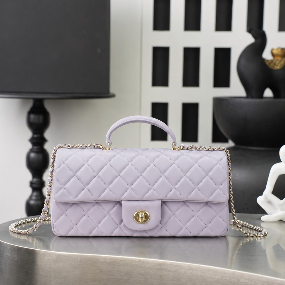 Quilted Top Handle Bag Lambskin East West Flap Shoulder Crossbody Purse Refined Date Evening Top-Tier Designer New Arrival