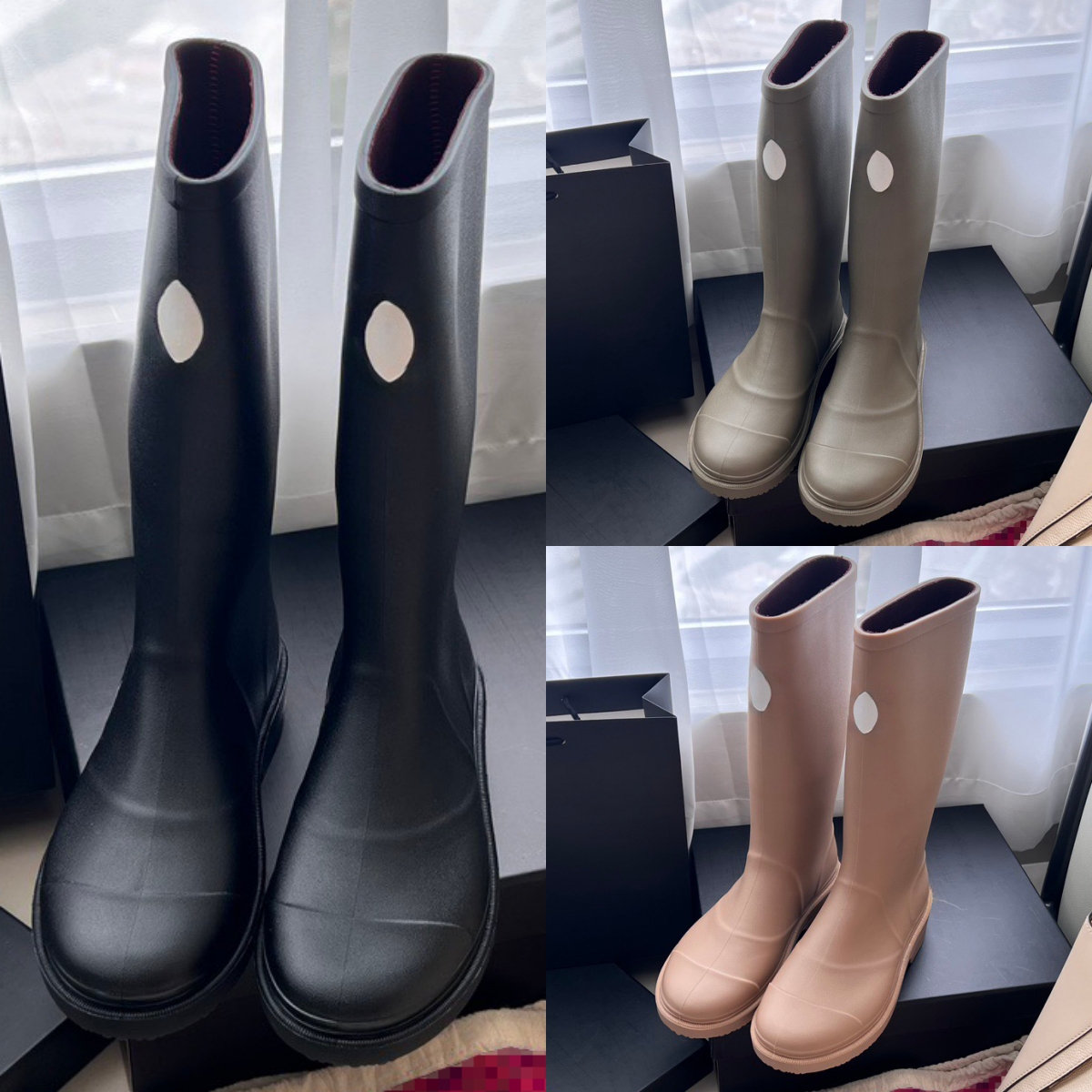 Designer Womens Boots Solid Color Knee-High Boots Rain Boots Wine Red Lining EU 35-40