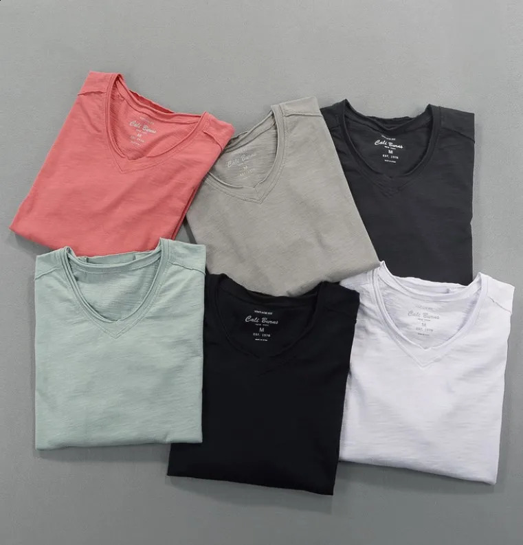 Mens Bamboo Cotton Vneck Long Sleeve Tshirt Slim Fit Solid Color Basic Tee Casual Lightweight Tops For Autumn 260918
