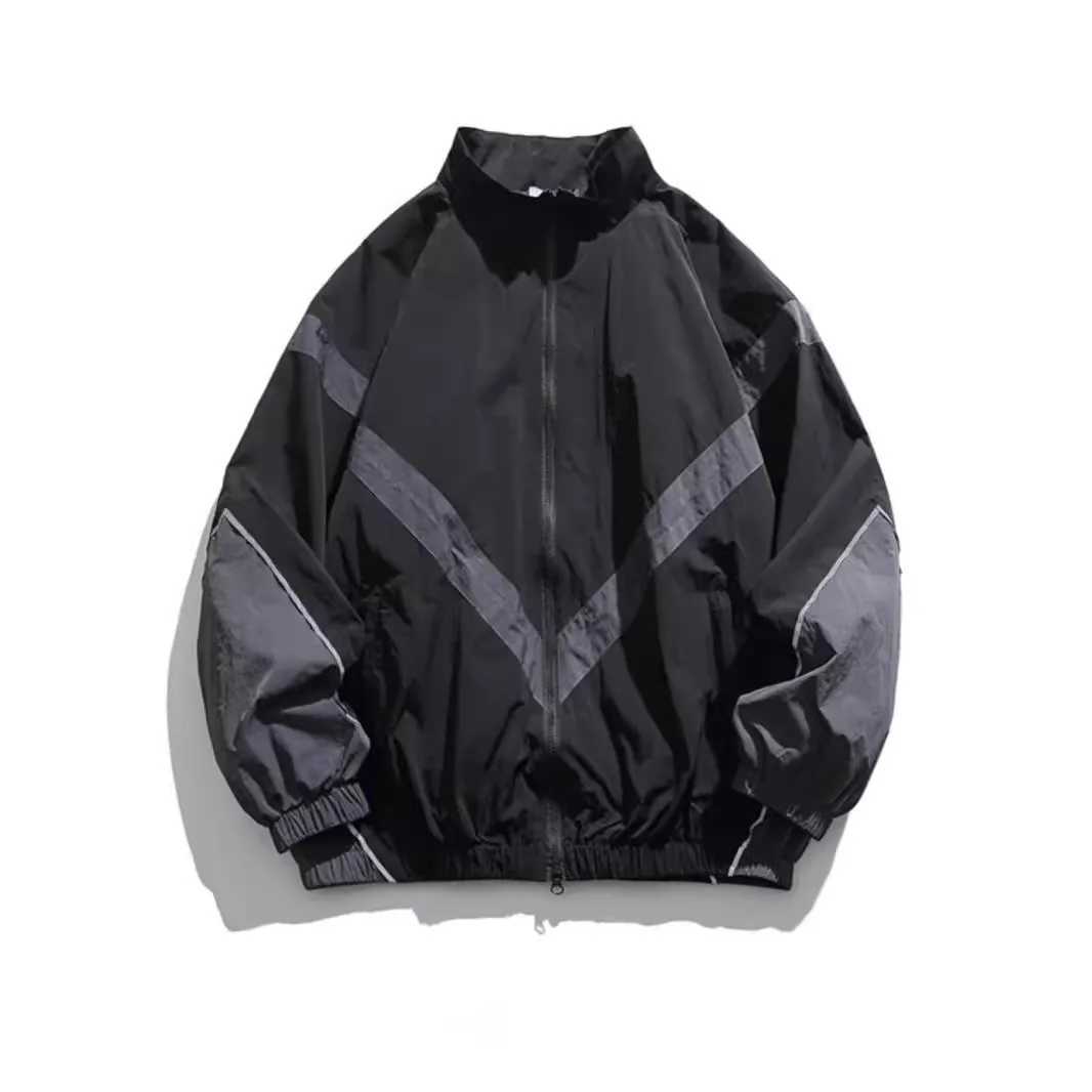 Unisex Jacket 2026 New Spring Piped Reflective Spliced Stand Collar Zip Up Coat For Men Loose Casual Fight Jacket Tops S2609182XYY