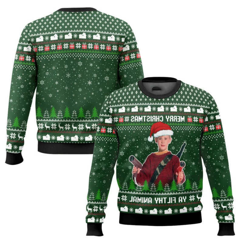 alone Merry Christmas Christmas hoodie at home Ugly Christmas sweater cartoon animation Men's pullover 2026 fashionable couple shirts Sweatshir