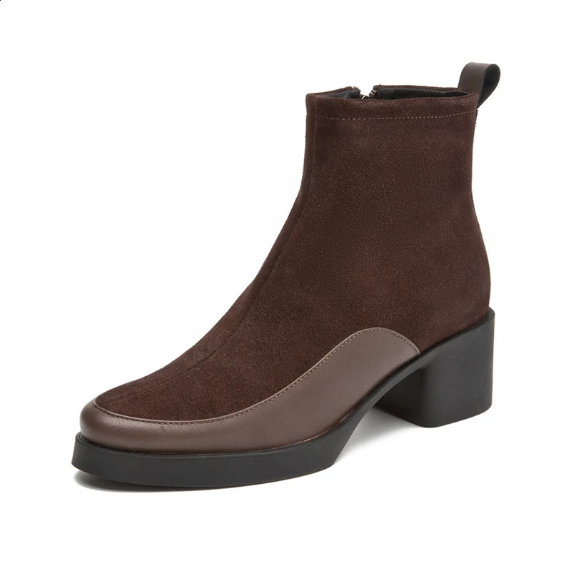 AIYUQI 2026 Women's Short Boots Genuine Leather Chunky Heel High Heel Boots Female Large Size Pointed Toe Women Ankle Boots 260917