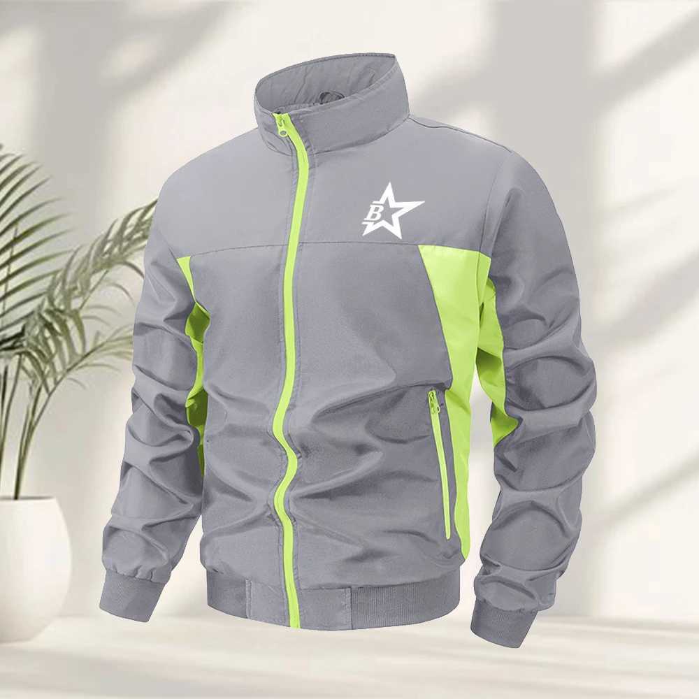 Men's Creative Star And Letter Print Stand Collar Jacket Windproof And Warm Zipper Pocket Jacket Autumn Outdoor Sportswear S260918TDSB